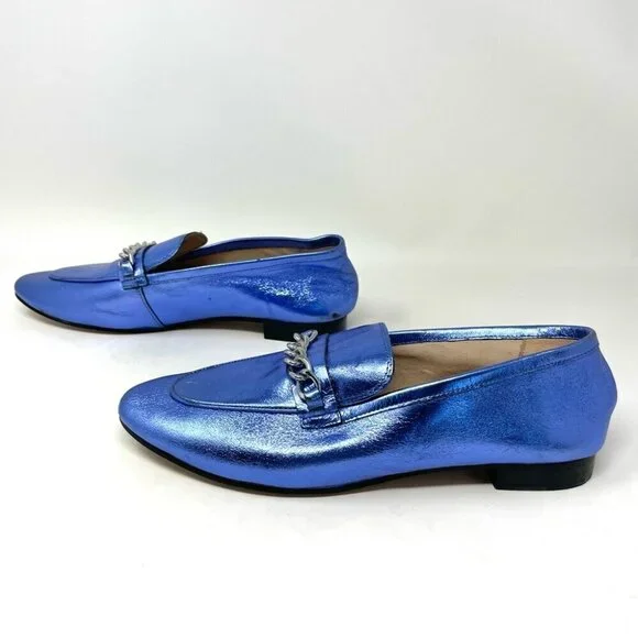 H&M Premium Selection Metallic Blue Leather Loafers Size 39 - Picture 4 of 12
